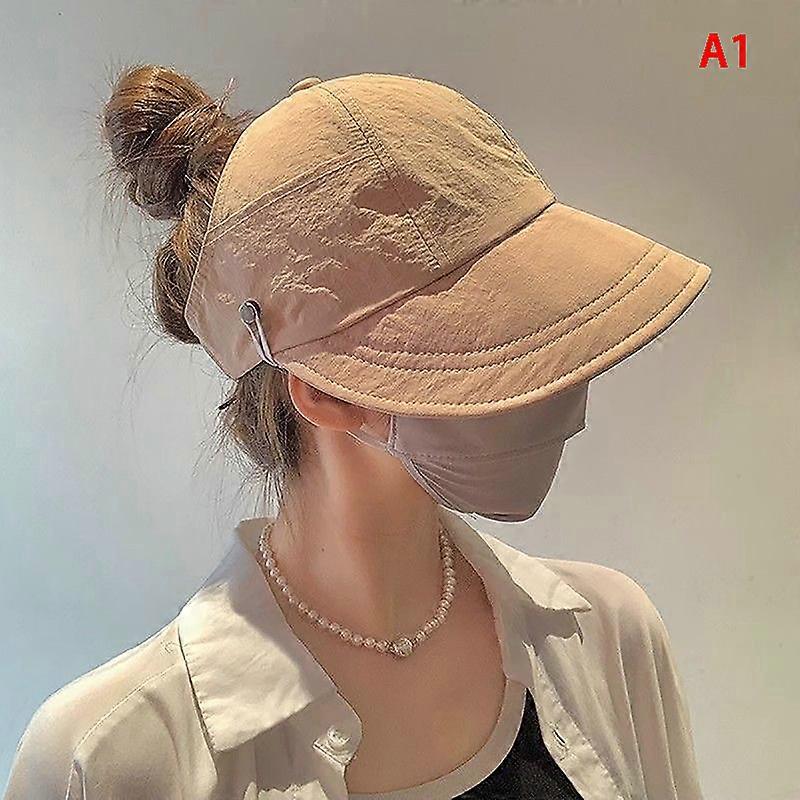 Foldable Wide Brim Ponytail Sun Hat Drawstring Adjustable Cap For Women Beach Hat Summer Quick-dry Visor Fisherman Cap