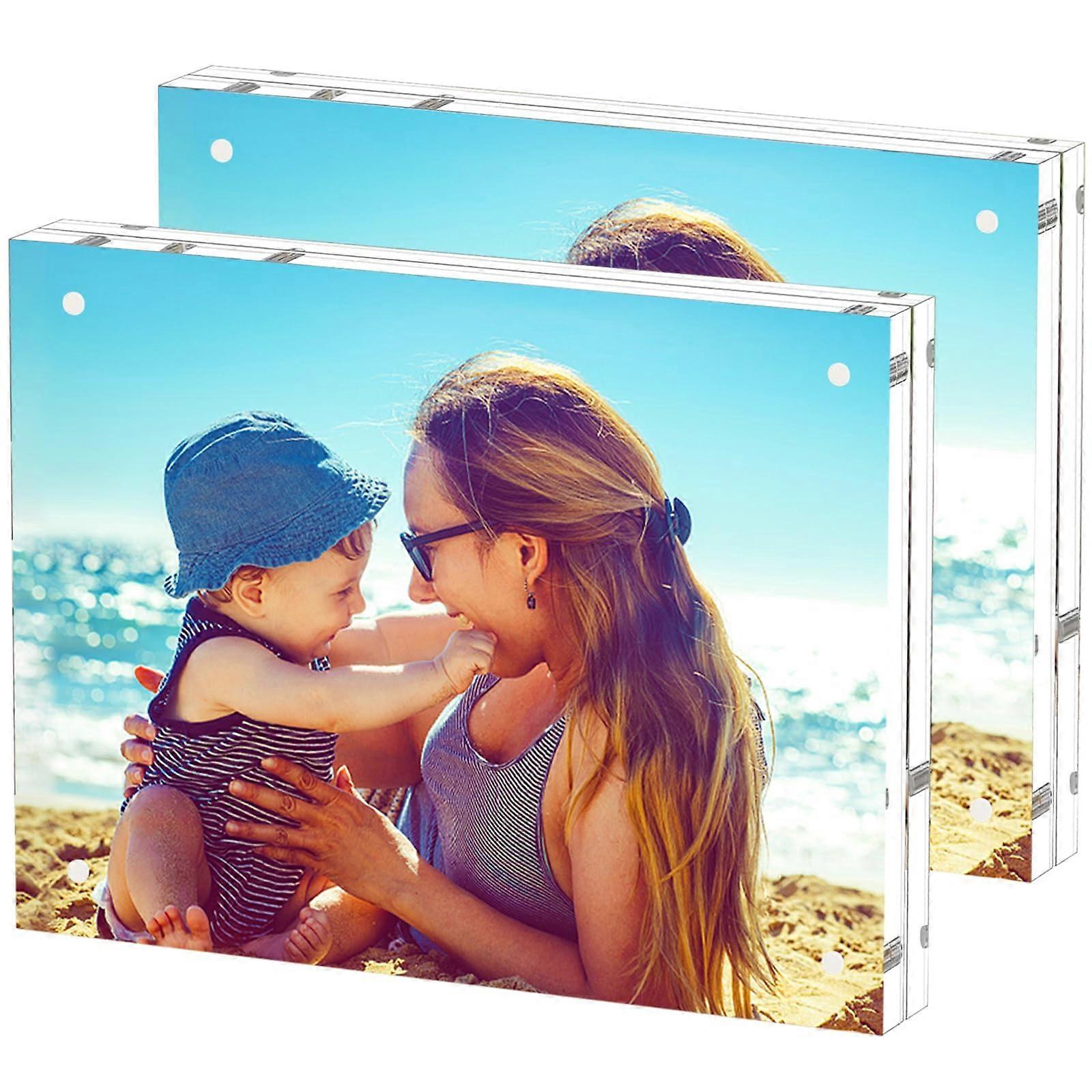 Acrylic Frame 8.5x11, 2 Pack Double-Sided Magnetic Clear Picture Frames, 24mm Thick Free Standing Desktop Display