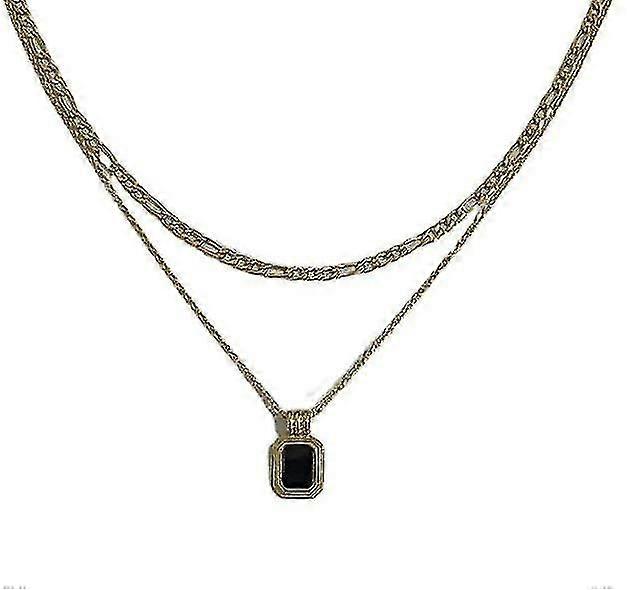 Retro Niche Design Simple Double-layer Necklace (black Square Double-layer Necklace Gold)