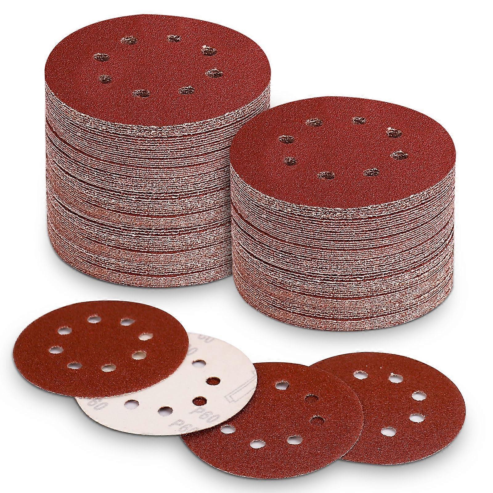100 PCS 5 Inch Sanding Discs 60 Grit Hook and Loop Sandpaper for Random Orbital Sander Round Sand Paper