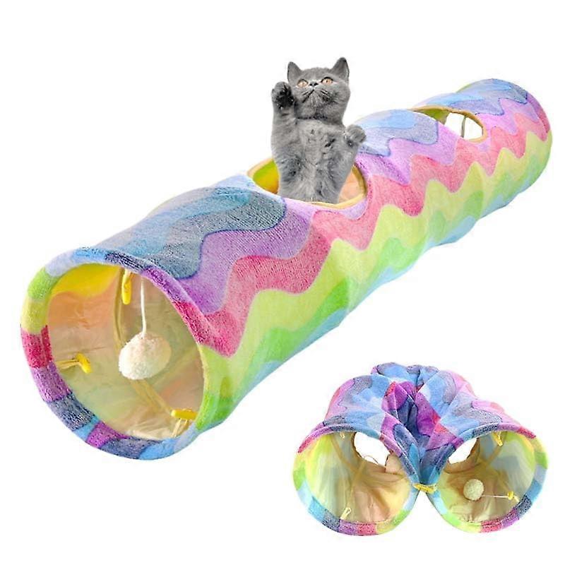 Straight Cat Tunnel With Four Holes And Hanging Ball For Indoor Cat Exercise Interactive Crinkle Inside Material
