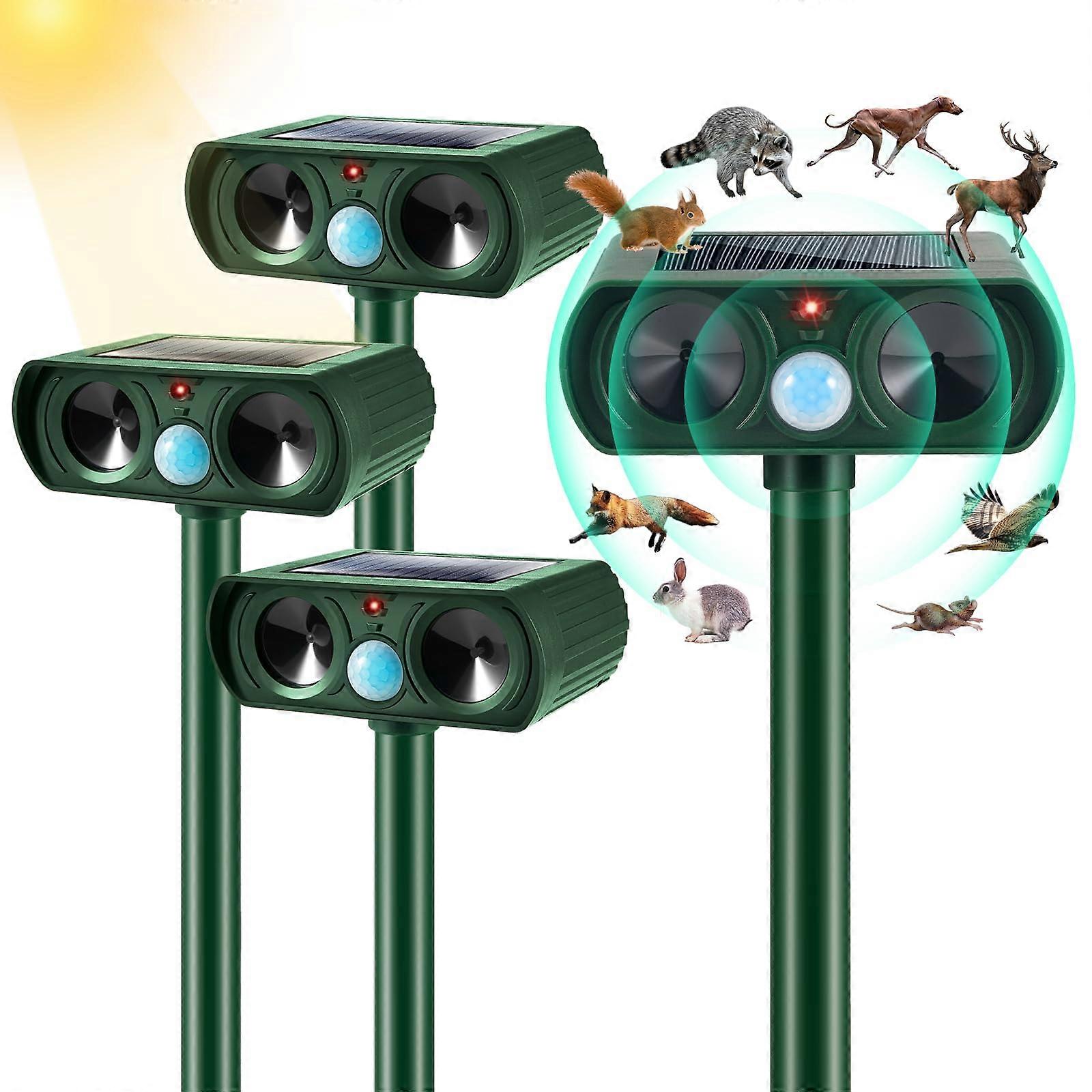 Solar Animal Repellent Ultrasonic Devices for Cats and Deer - 4 Pack Motion Sensor Outdoor Repellent Systems