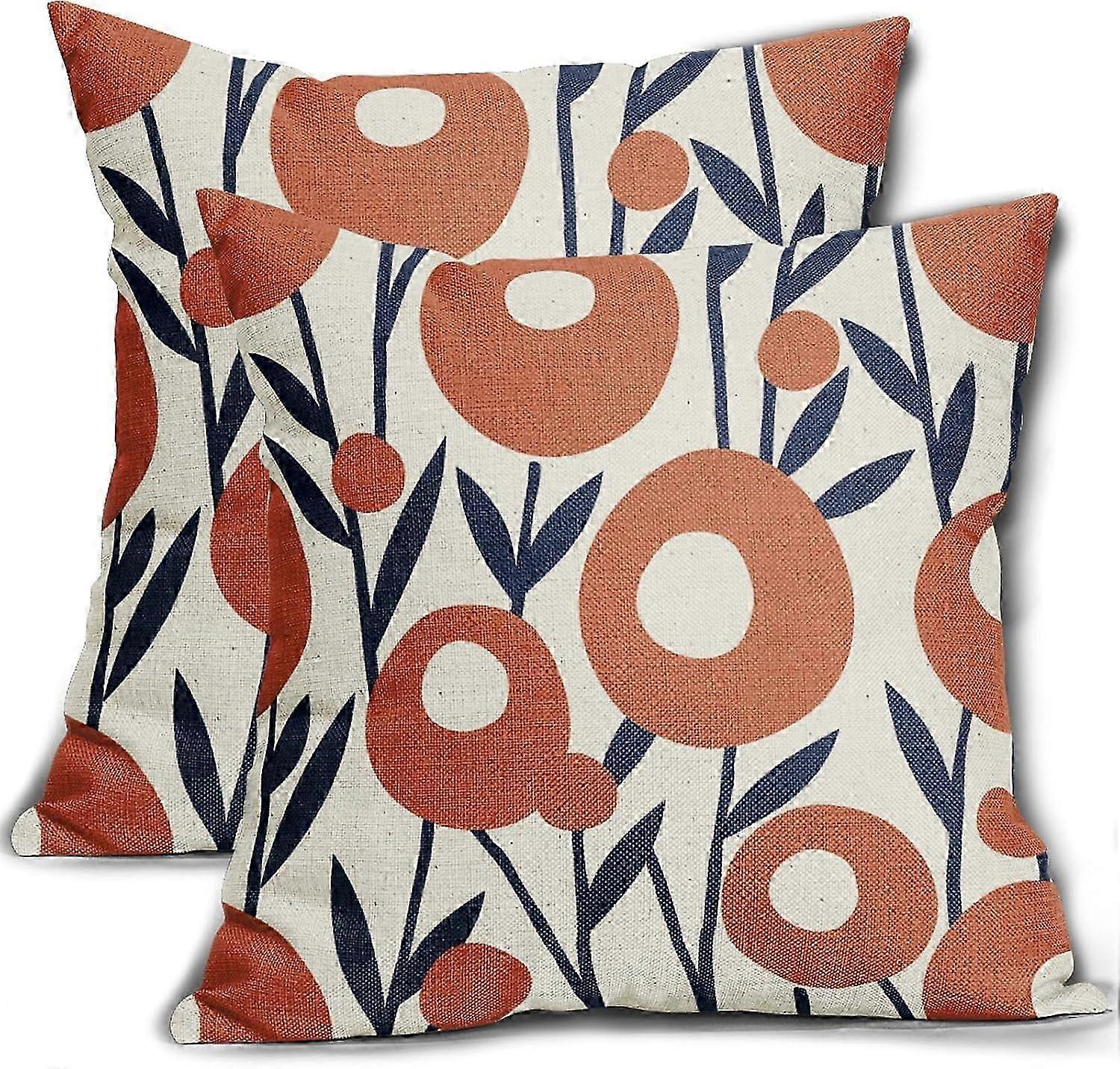 Marineblau Orange Kissenbezüge 20x20 2er-Set Herbst Blumen Minimalistisch Geometrie Kunst Blume Moderner Stil Dekorative Kissenbezüge Outdoor Bauernhaus