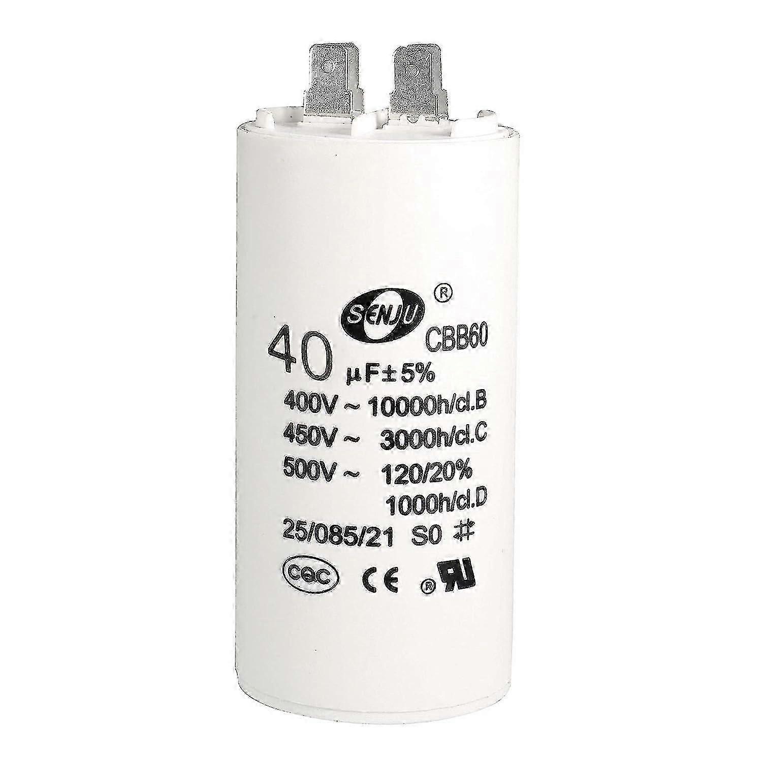 Cbb60 تشغيل مكثف 40uf 450v AC إدراج مزدوج 50/60 هرتز اسطوانة 94x45mm أبيض لمحرك مضخة مياه ضاغط الهواء
