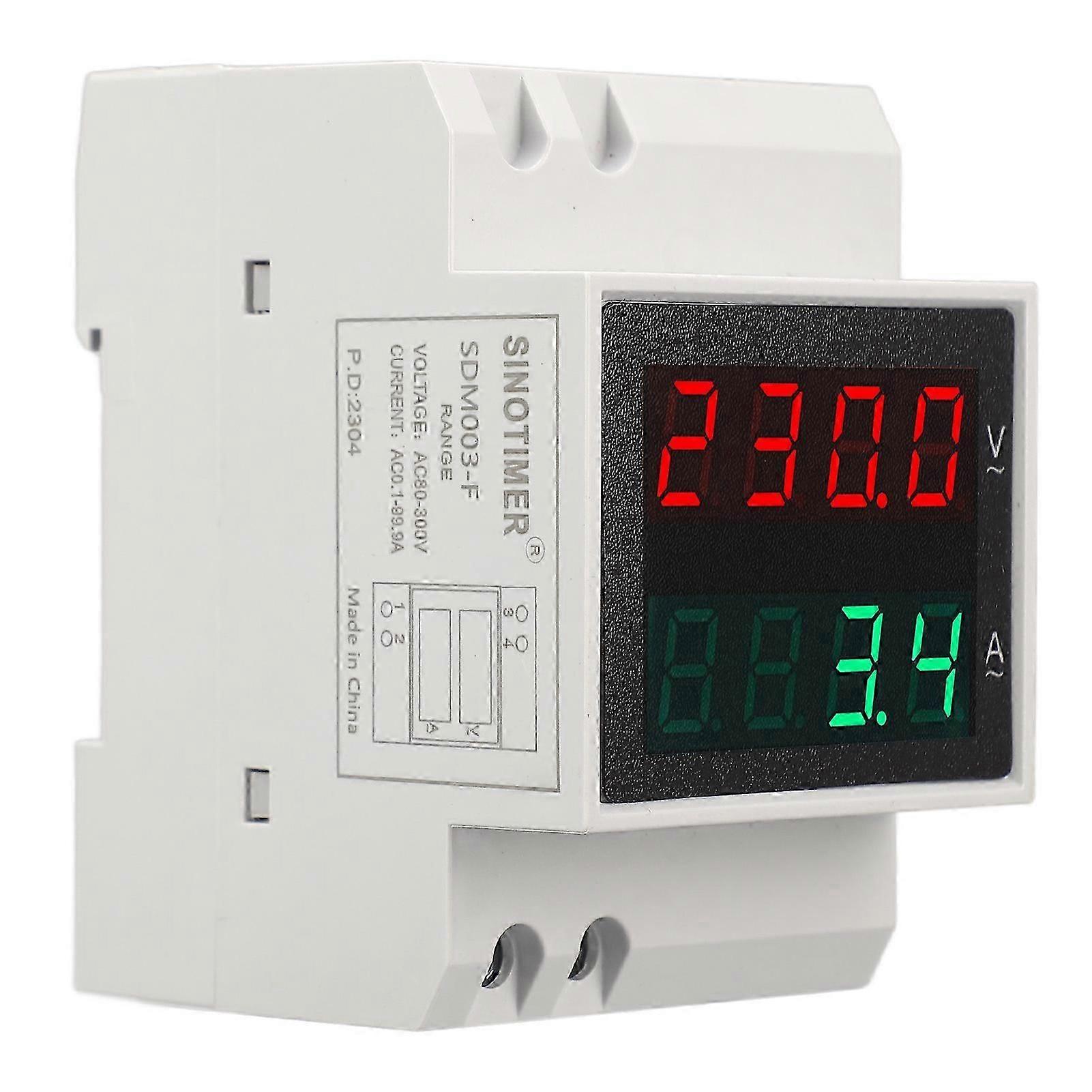 Voltmeter Ammeter 4 Digit Display DIN Rail Mount Single Phase Voltage Current Meter 0.199.9A AC80300V