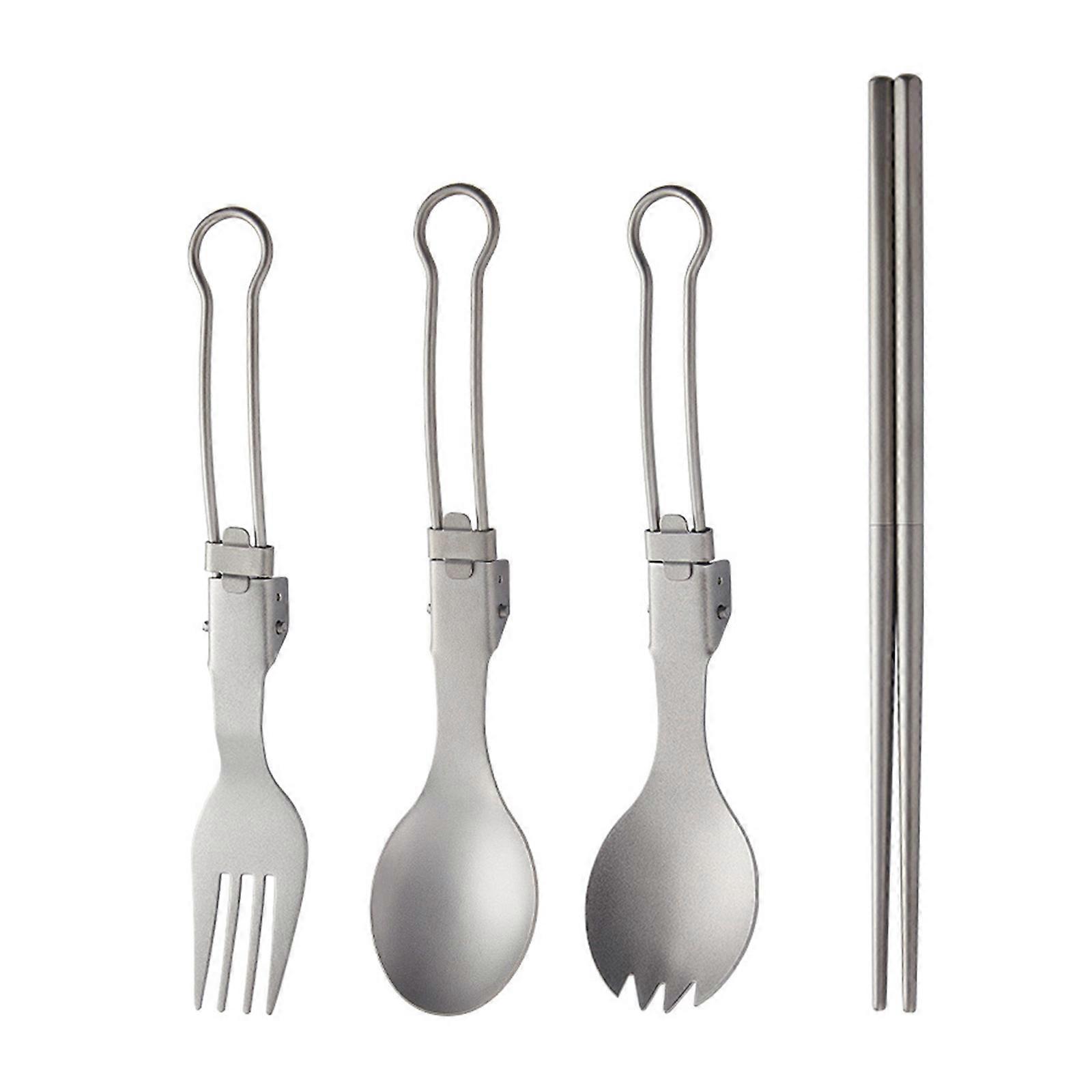 Outdoor Travel Camping Cutlery Set Folding Metal Tableware Fork Spoon Chopstick Utensils for Picnics and Hikings