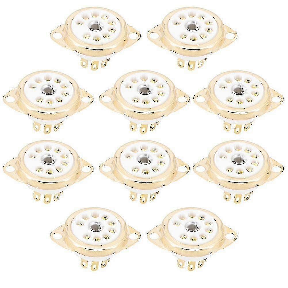 10pcs Ceramic B9a Gold-Plated 9-Pin Vacuum Tube Socket Panel Mount for ECC81 ECC82 ECC83