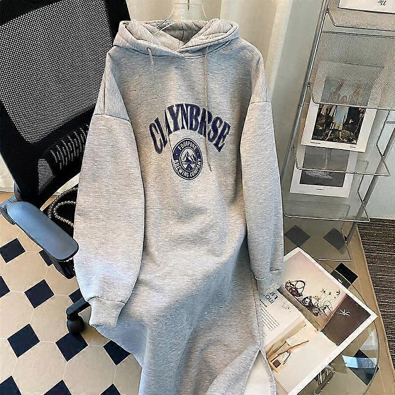 Loose Sweatshirt Dress Women's Autumn and Winter Plus Size Lazy Split Casual Long Sleeve Hooded Dresses