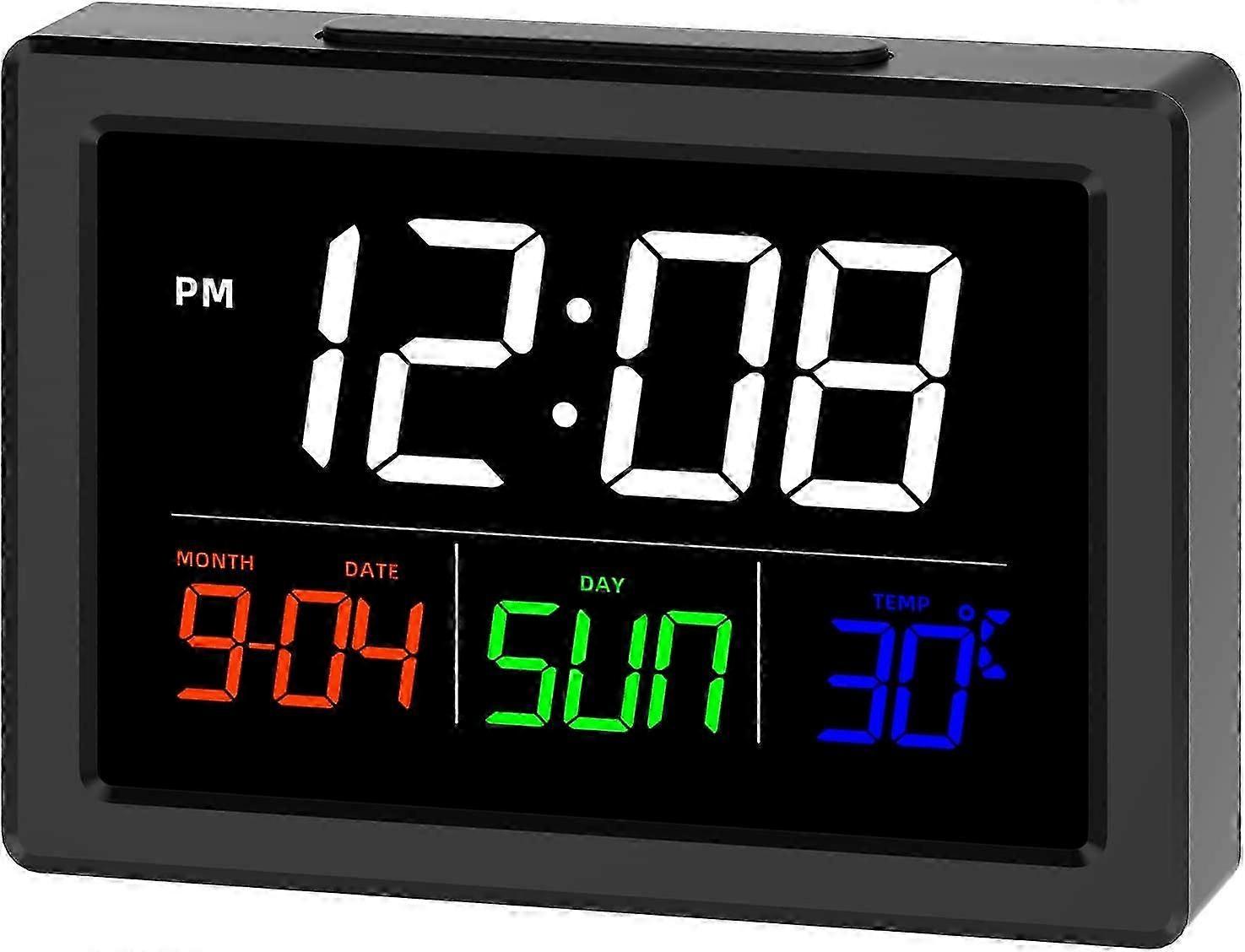 Digital Alarm Clock, 5.5" LED Display, Snooze, 8 Ringtones, 6 Brightness Levels, Temperature, Outlet Powered