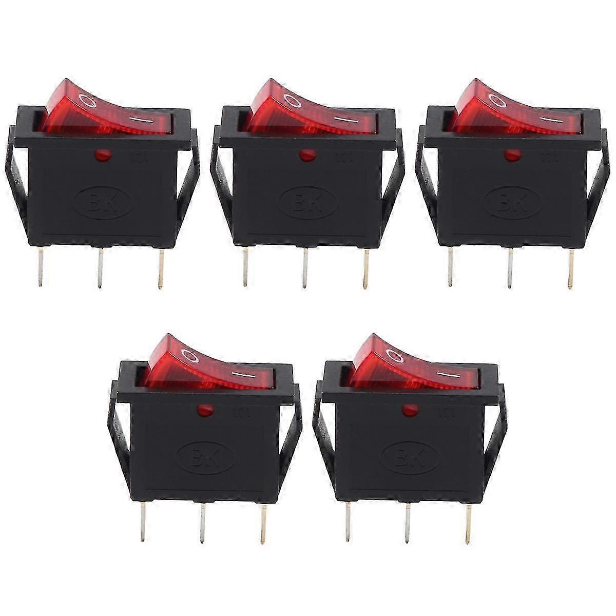 AC 16A/250V 20A/125V Red Light Illuminated On Off SPST Boat Rocker Switch x 5 Pcs 2025
