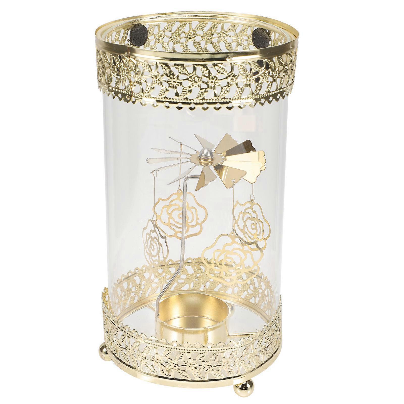 Windproof Candleholder Rotating Structure Round Base Rustic 20x10cm Metal 1Set