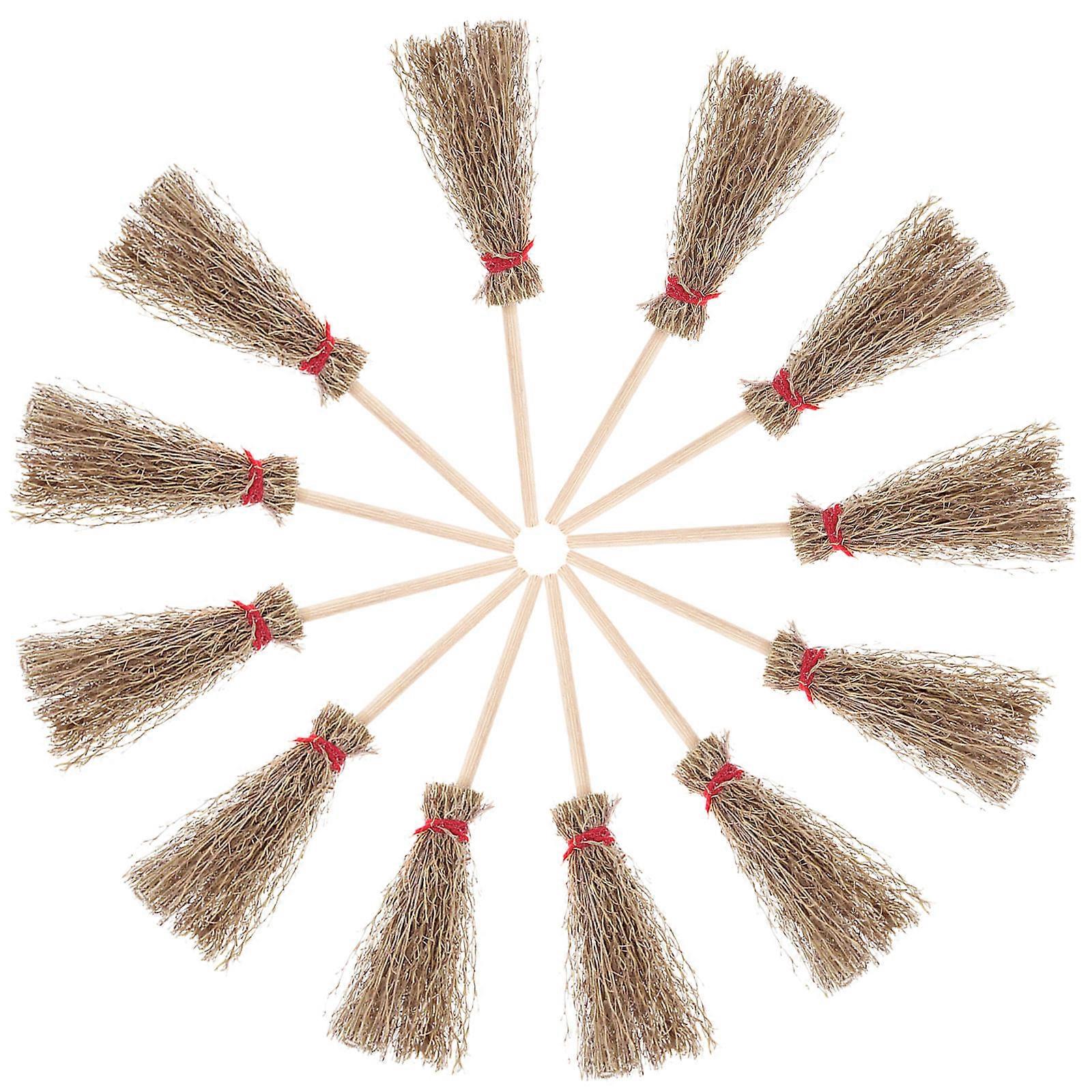 Halloween Hanging Witch Mini Broom Red Rope Straw Broom Wizard Accessory for Party Large Size 12Pcs