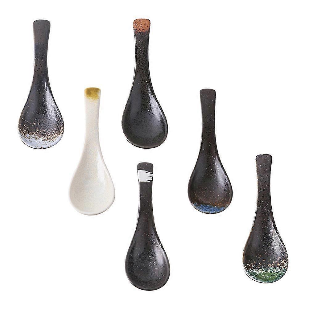 Japanese Soup Spoons Ceramic Eating Scooping Home Use Assorted Color 6Pcs