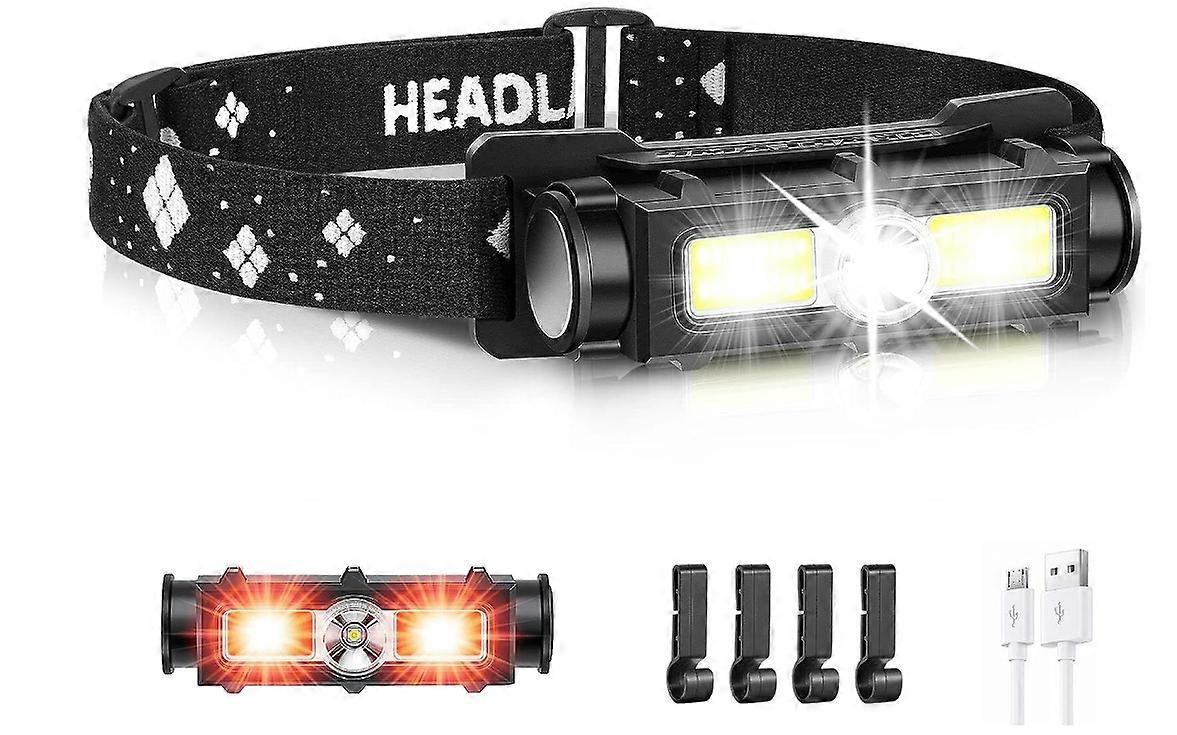 LED Headlamp Rechargeable, 2000LM Super Bright Head Light Waterproof Head Torch with Red Flash Light, Adjustable Headlamp(Black)