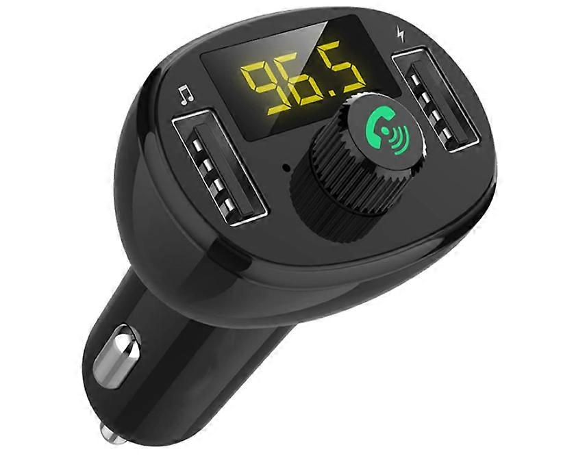 Dual USB Car Charger Fast Charge 3.4A max FM Transmitter Bluetooth 5.0 Hands-Free Car Phone Charger Voltmeter Voltage Detector(White)