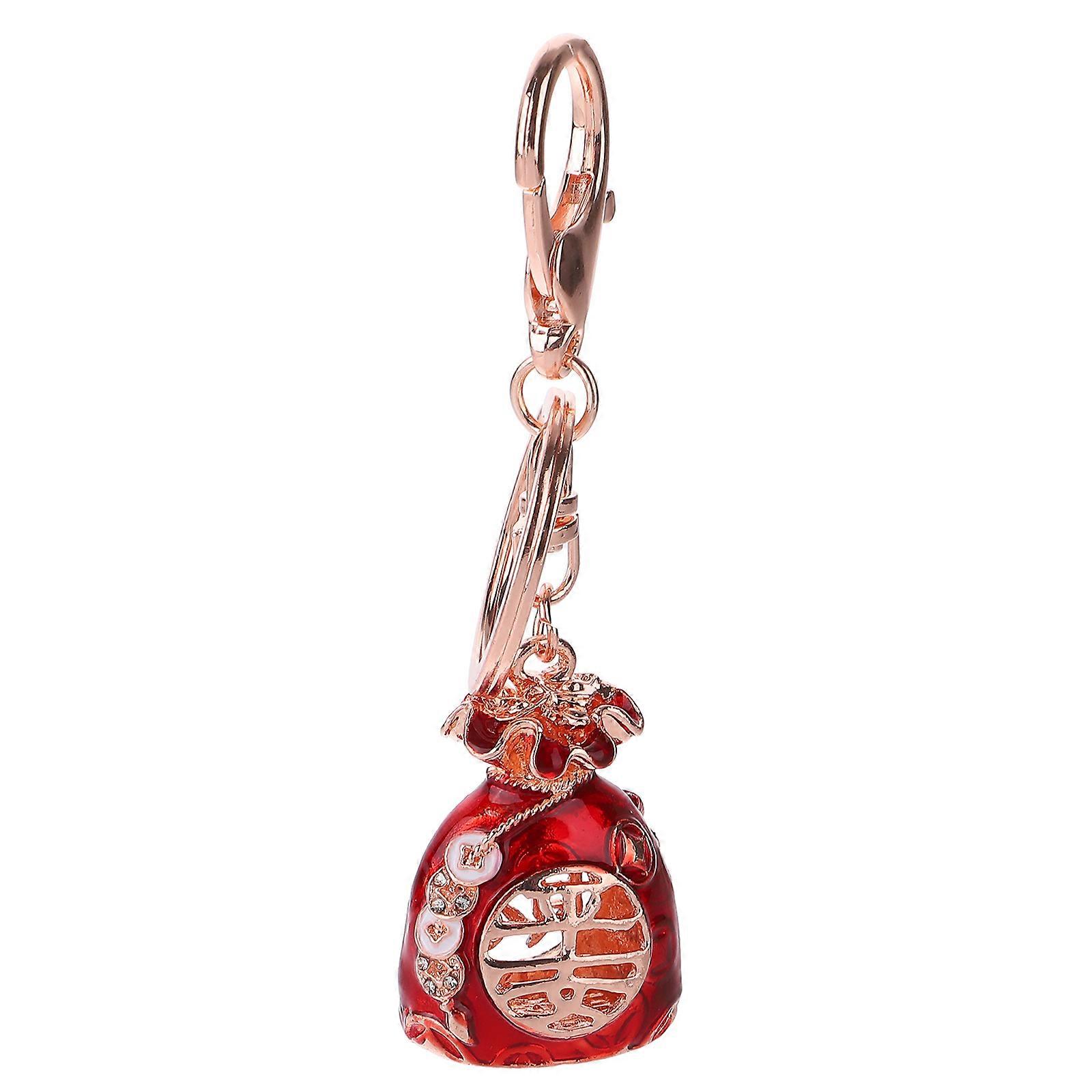 Chinese Red Hollow Pouch Keychain Stylish Key Pendant Compact Portable Key Holder Unique Design Personal Flair Friends