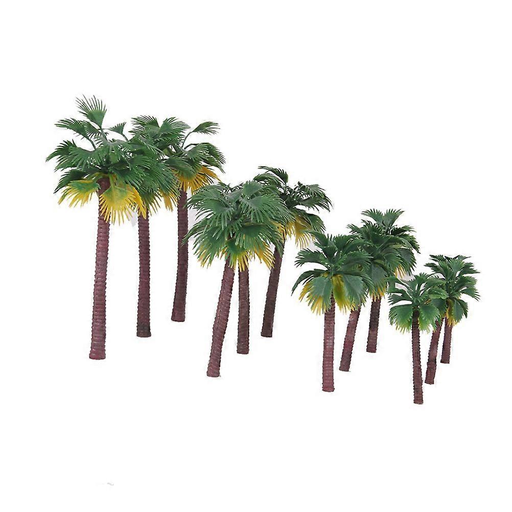 Model Trees Coconut Palm Tree Tropical Decoration Miniature Tree Shape Plastic Olive Green 16Pcs