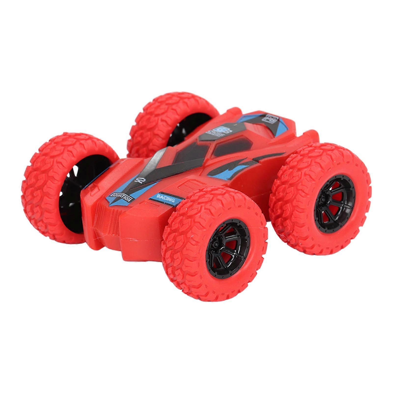 Double-sided Friction Powered Stunt Car, 4 Big Tires, 360 Degree Rotation, Mini Inertia Jump, Red