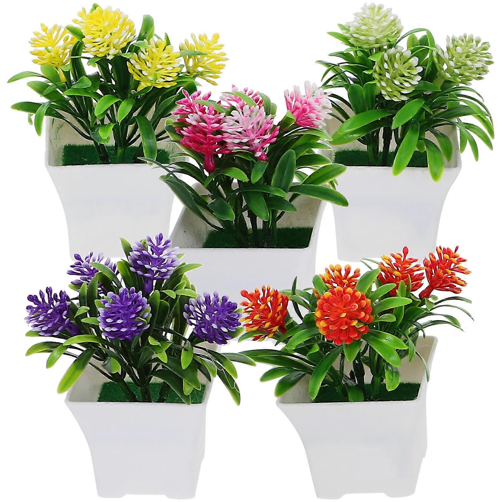 5pcs Artificial Potted Flower Simulated Plants For Desktop Lightweight Bonsai Decoration For Home Office