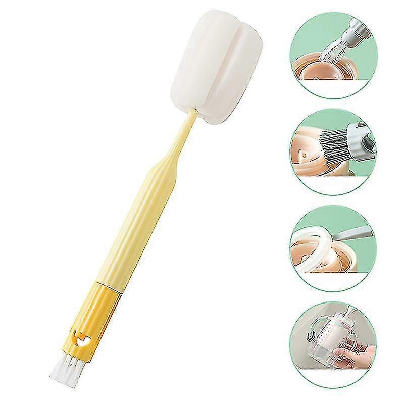 4 i 1 flaskerensebørste, gresskarformet svampkoppbørste, avtakbar lang n--gul