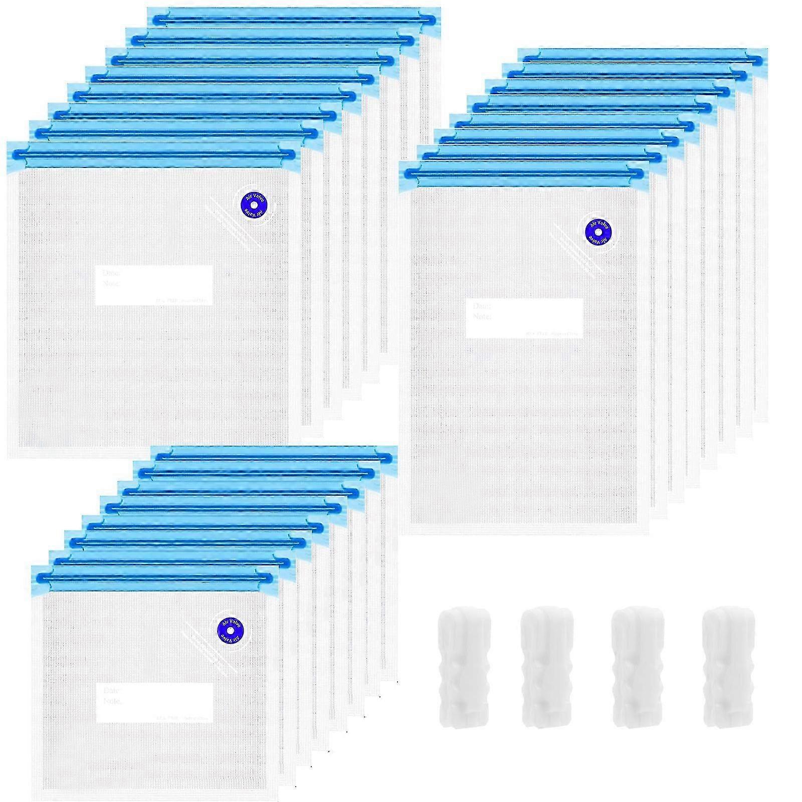 28 Stück 4-in-1-Funktion Handstaubsauger, Vakuumierer Wiederverwendbare BPA-freie Lebensmittelbeutel, Vakuum-Reißverschlussbeutel, austauschbare Luftventile Lebensmittellagerung Lebensmittel