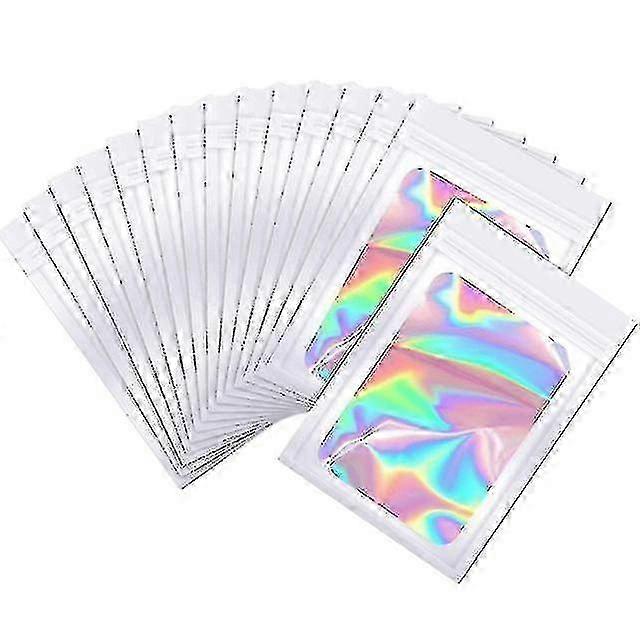100 PCの臭いの証拠のマイラー袋、再封可能な臭気の証拠袋、透明な窓が付いているホログラフィックの食品貯蔵ポーチ、10x15cmの白い包装