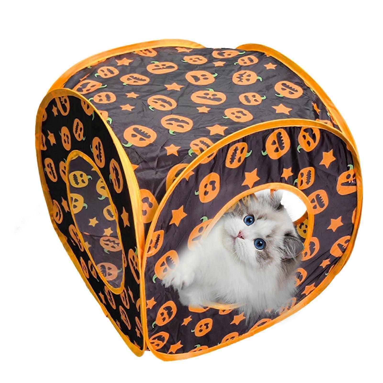 Kitten Tunnel with Peek Hole, Collapsible Pet Toy, Pumpkin Pattern Cat Cave for Indoor Exercise for Cats, Kittens, Rabbits, Puppies