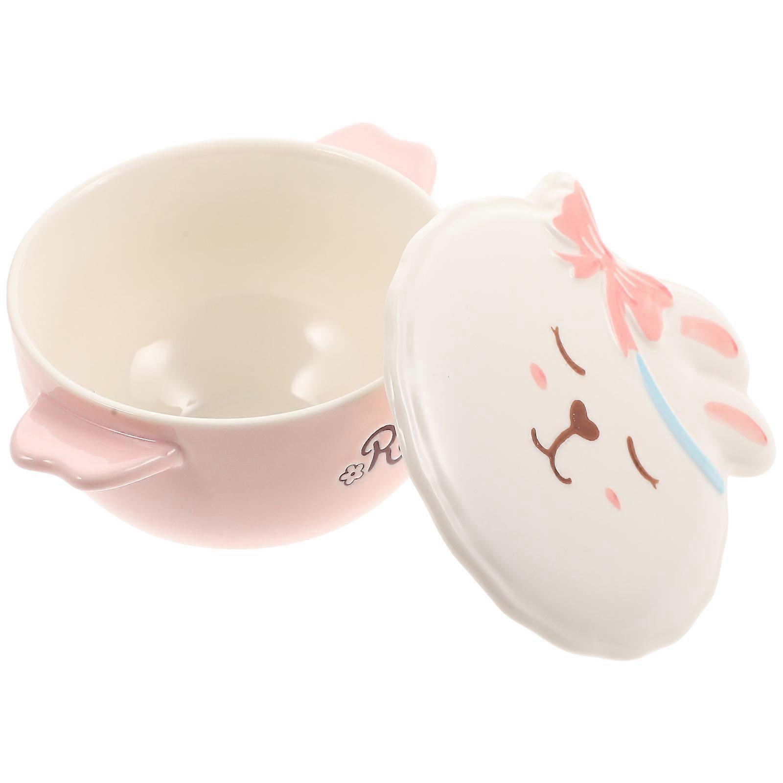 Corrosion Resistant Ceramic Soup Bowl With Handle Simple Design Kids Breakfast Bowl 1 Set