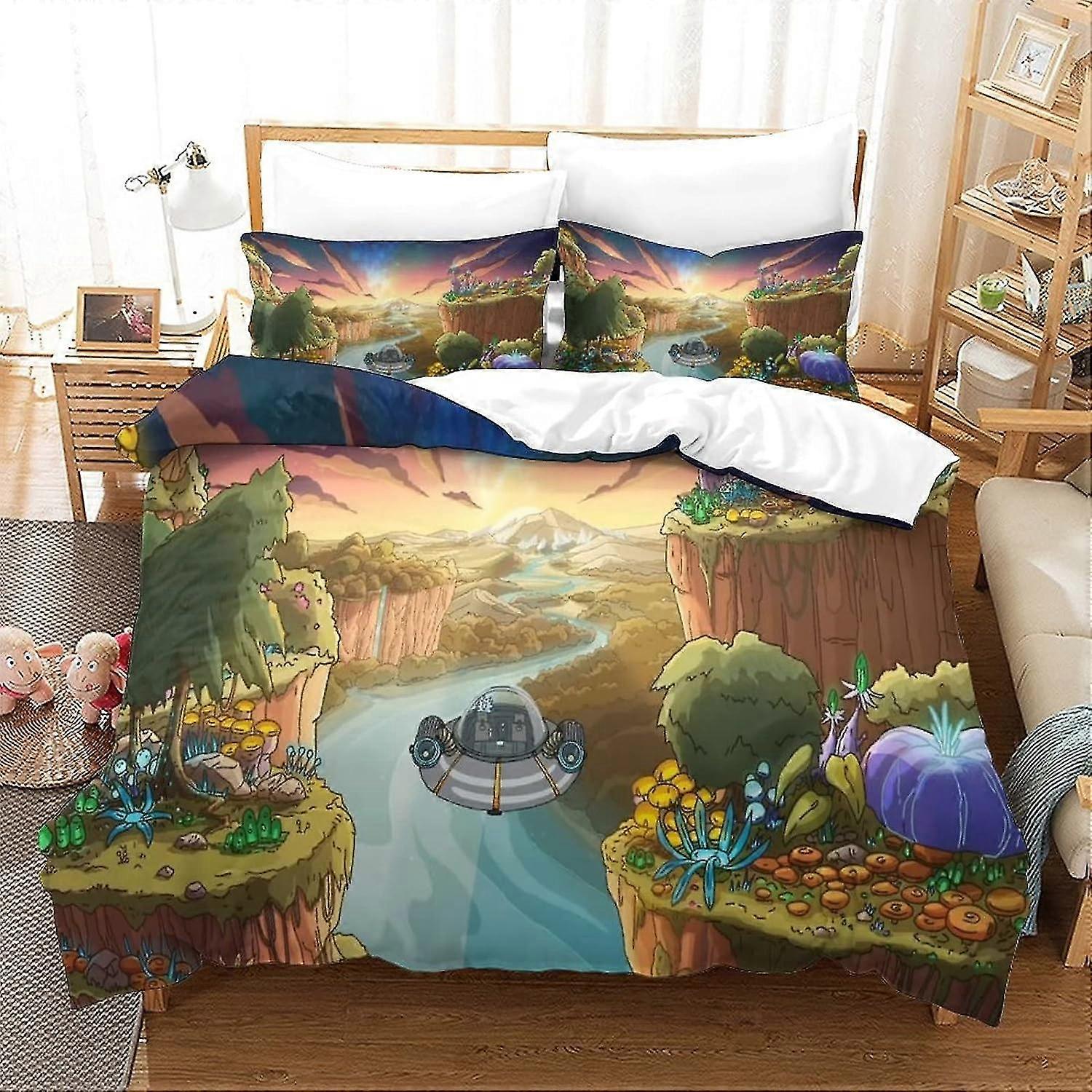 Conjunto de capa de edredom de três peças, capa de edredão respirável e quente com fecho de zíper para crianças e adolescentes