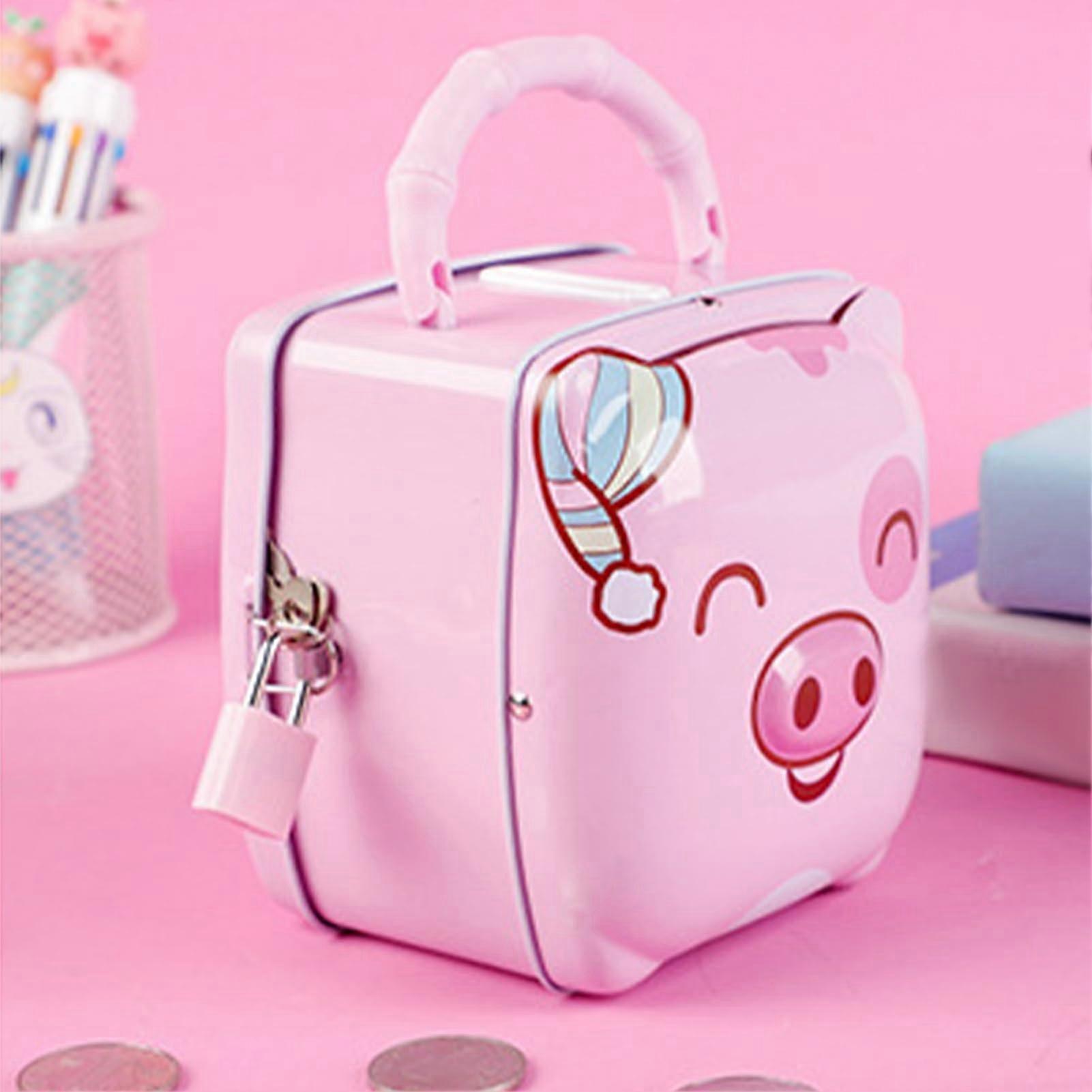Cute Money Box with Key Lock - Small Portable Metal Safe Bank for Girls, Fun Rose Desk Ornament with Handle for Kids Storage