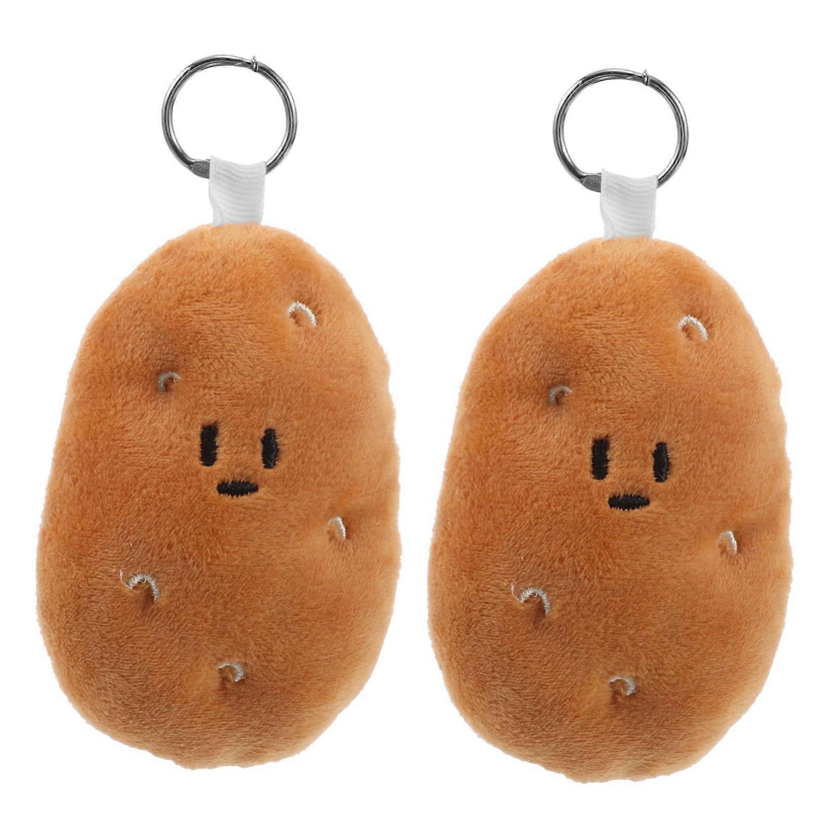 Pack of 2 Plush Potato Pendants with Paper Clasps, Mini Ornaments for Dollhouse, Spice Shapes, Orange Color