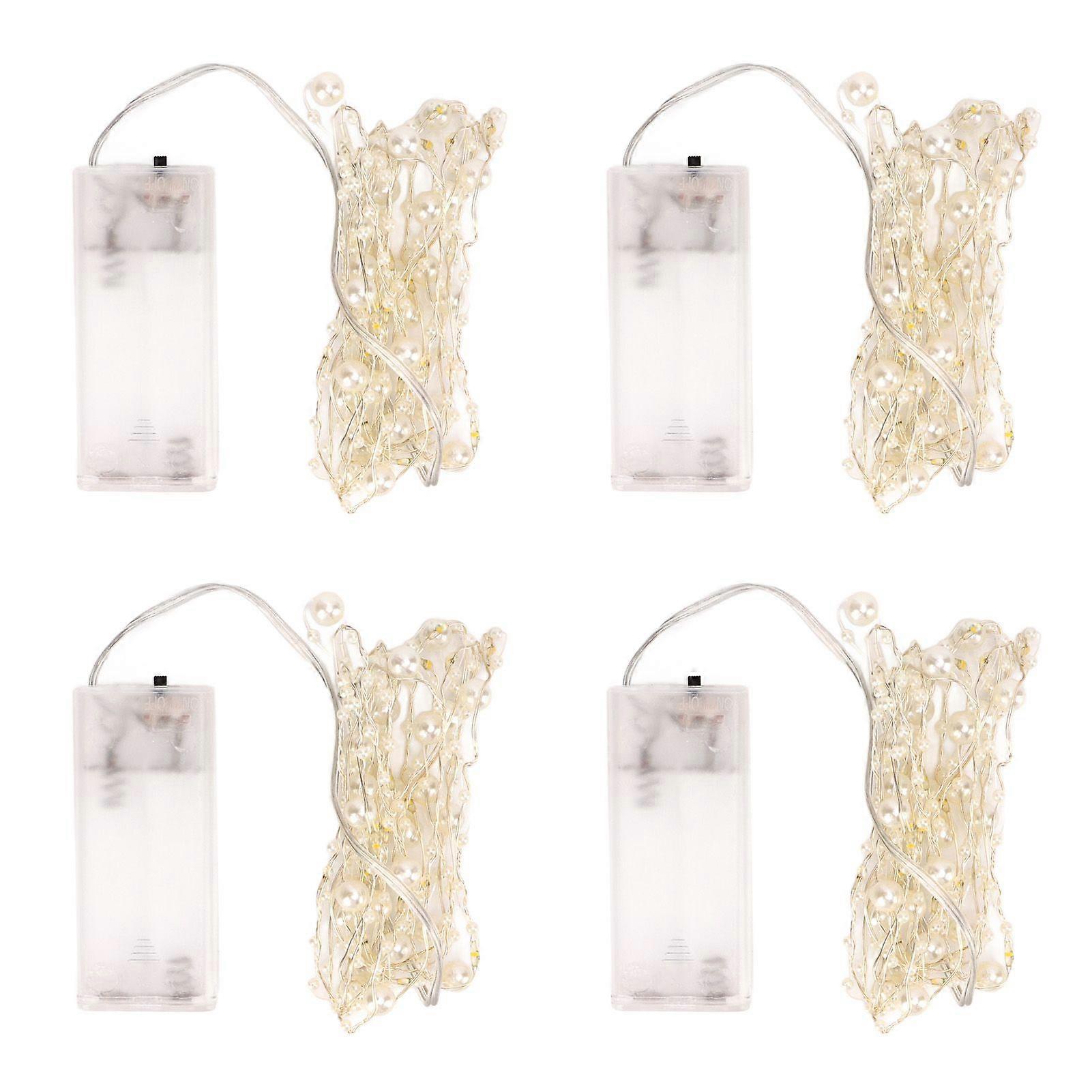 2025 Latest Model  4pcs Beads String Lights White Pearls DIY Attractive