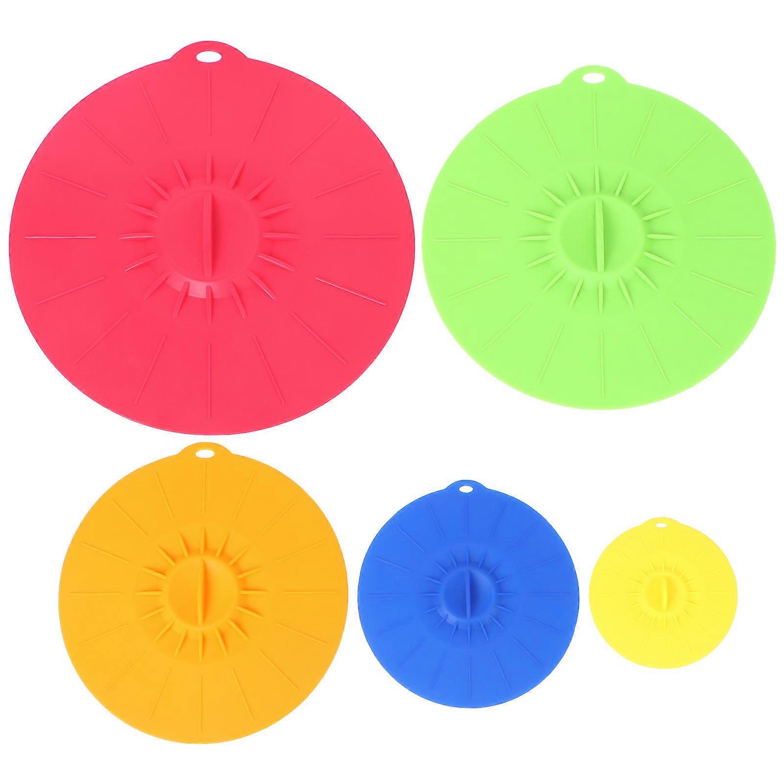 5 Pack Reusable Silicone Lids, Stretchable Airtight Covers for Bowls & Cups, Food Sealers for Freshness Preservation