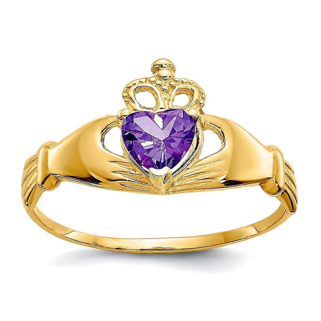 10k Solid Gold Cubic Zirconia February Irish Claddagh Celtic Trinity Knot Love Heart Ring Size 7.00 Statement-Ring for W