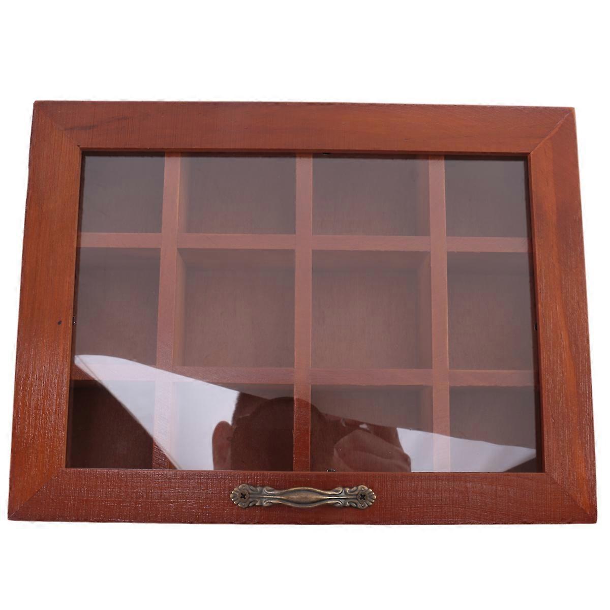 12 Grids Wooden Tea Bag Holder Sugar Packets Spice Pouches Storage Case Instant Coffee Bag Boxes with Clear Lid