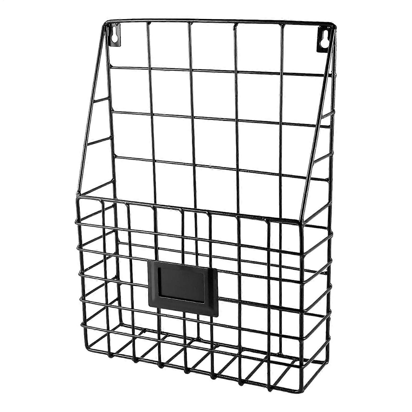 Wall Pocket File Holder Metal Shelf with Basket and Display – Modern Wall Paper Organizer for Office, Entryway and Kitchen