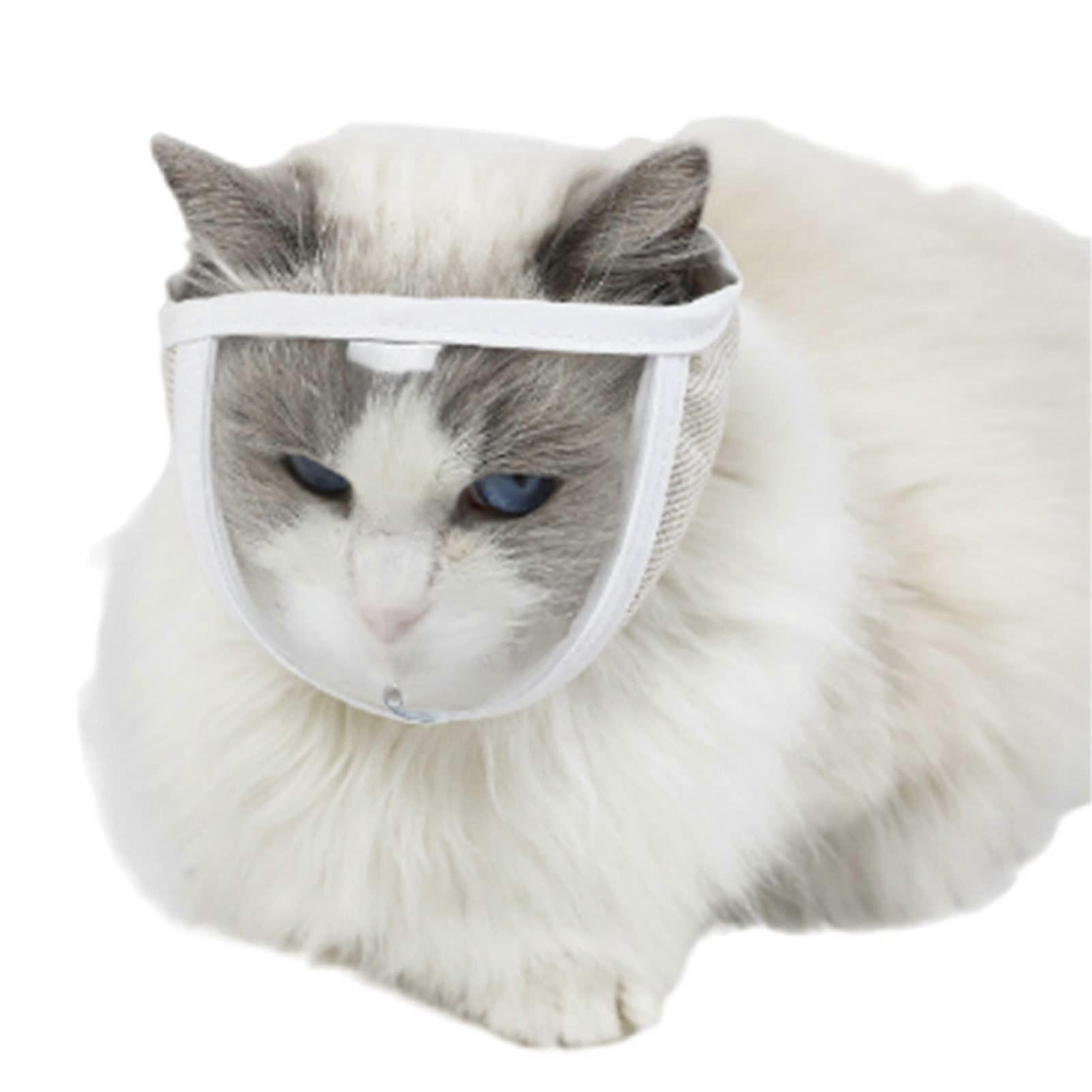 Breathable Muzzle for Cats  Gentle and Soft Mouth Guard with Mesh for Biting Chew Care White S