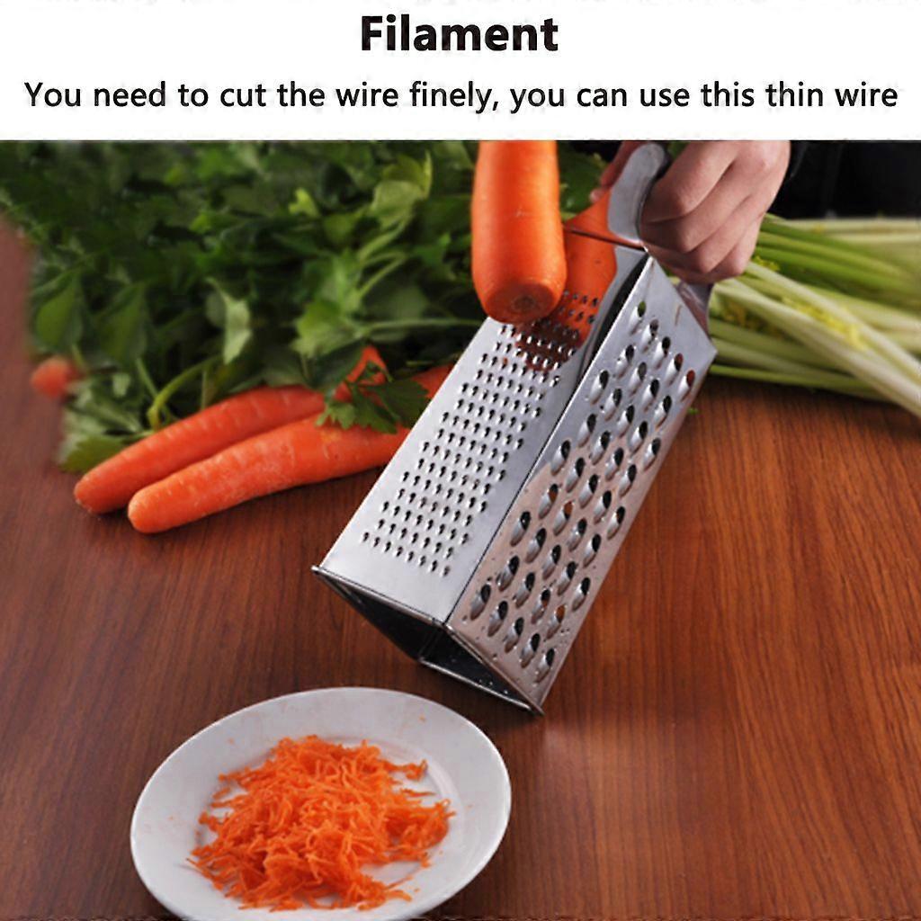 Stainless Steel Square Grater: 4 Surfaces for Fine/Coarse Grating & Cutting, Plastic Handle Insert