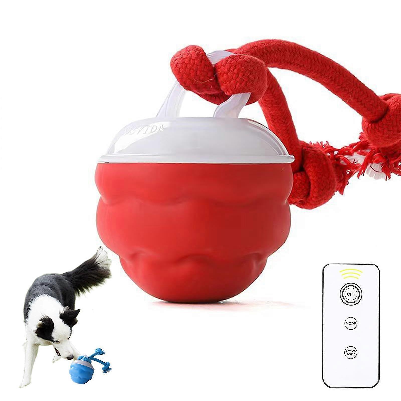 Interactive Dog Ball with Remote Control, Electric Cat Toy Ball with LED Light, Automatic Moving Ball for Cats and Dogs, Red Color