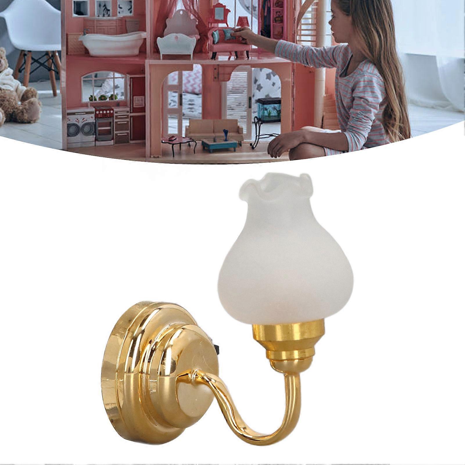 1:12 Scale Dollhouse LED Wall Lamp Tulip Shape 3V Battery Power Miniature DIY Simulation Mini Wall Light 