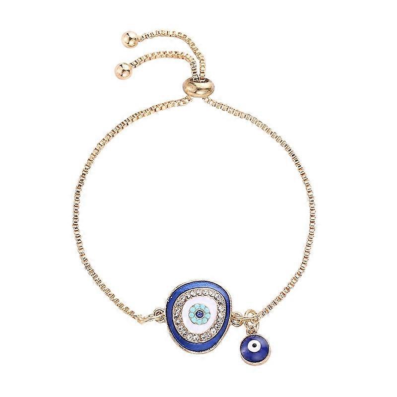 Evil Eye Bracelet Women, Rhinestone Ethnic Bangle, Dark/Light Blue