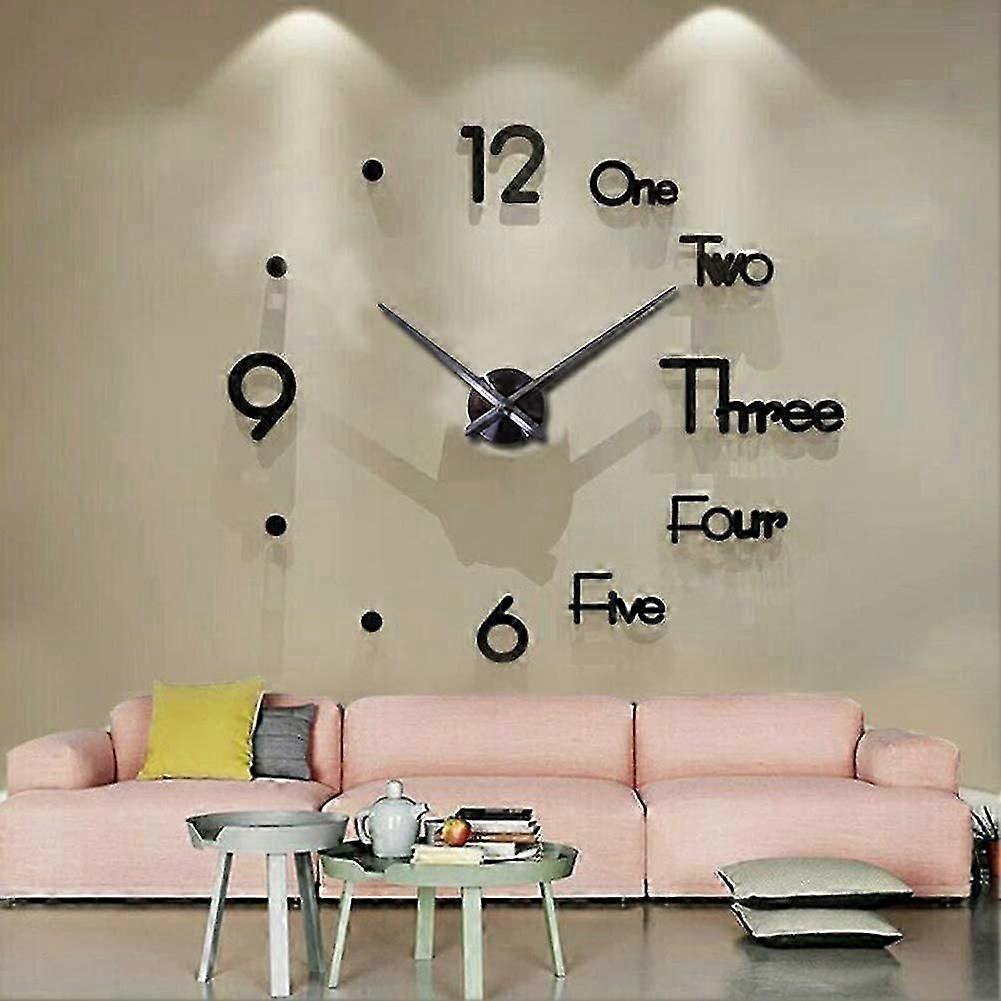Wall Sticker Clock Diy Simple Silent Clock Black (50x50cm)