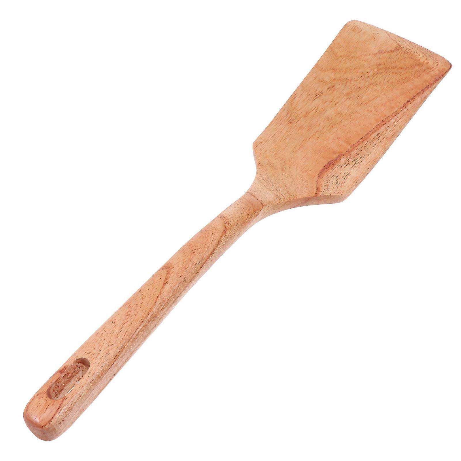 Flat Wood Spatula Hand Polished Non-Stick Utensil For Home Users 34X7.8CM Yellow 1Pack