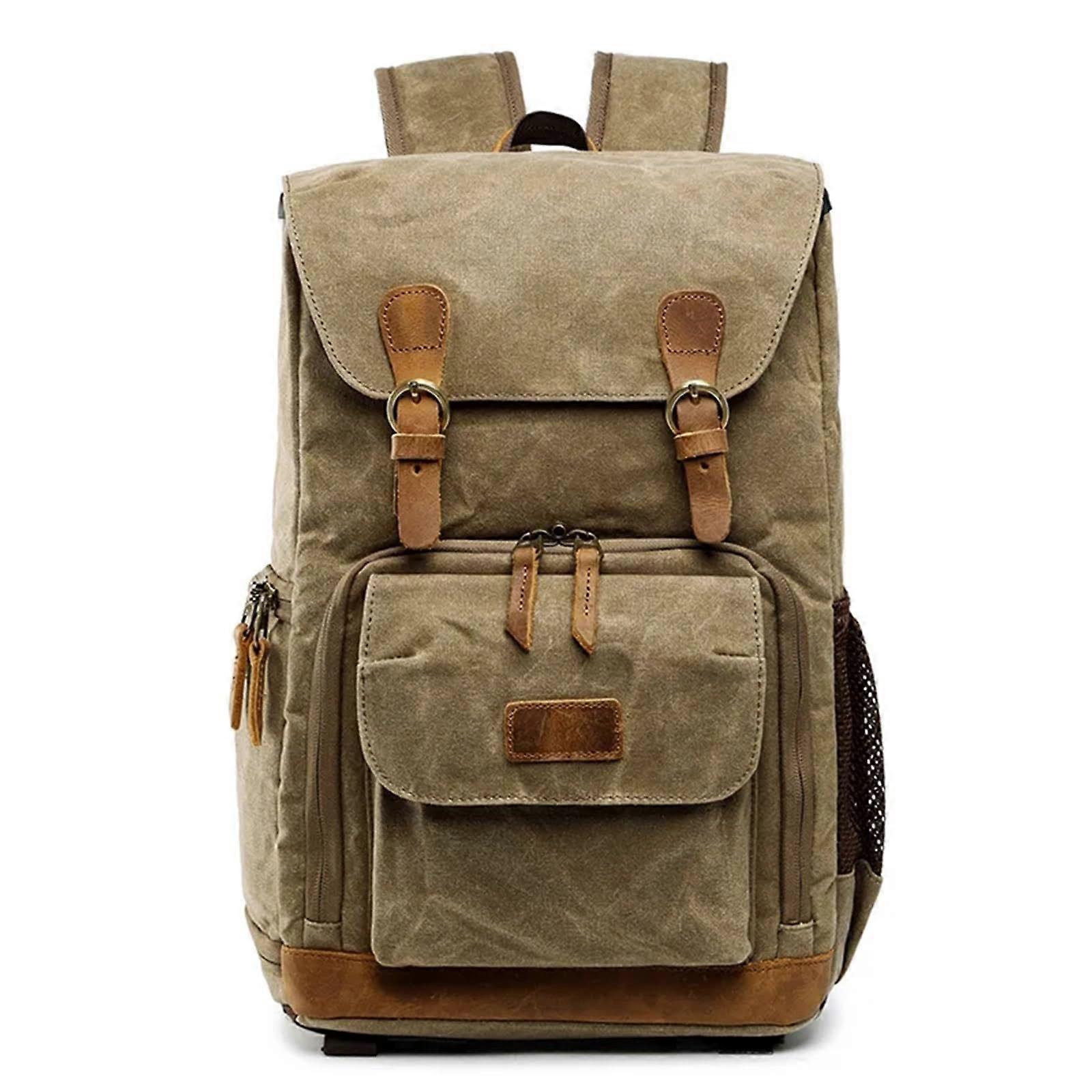 Waterproof Camera Backpack with Large Capacity, Khaki Tie-Dye Linen Photography Bag for Camera Lens