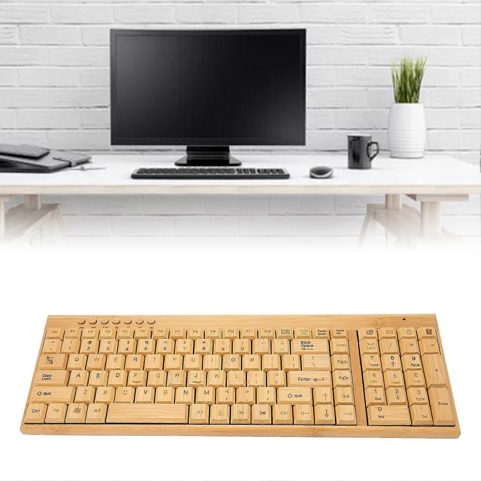 Computer Wireless Devices 2.4GHz Wireless Connection Plug and Play Bamboo Wood Computer Control Devices for Office Keyboard 