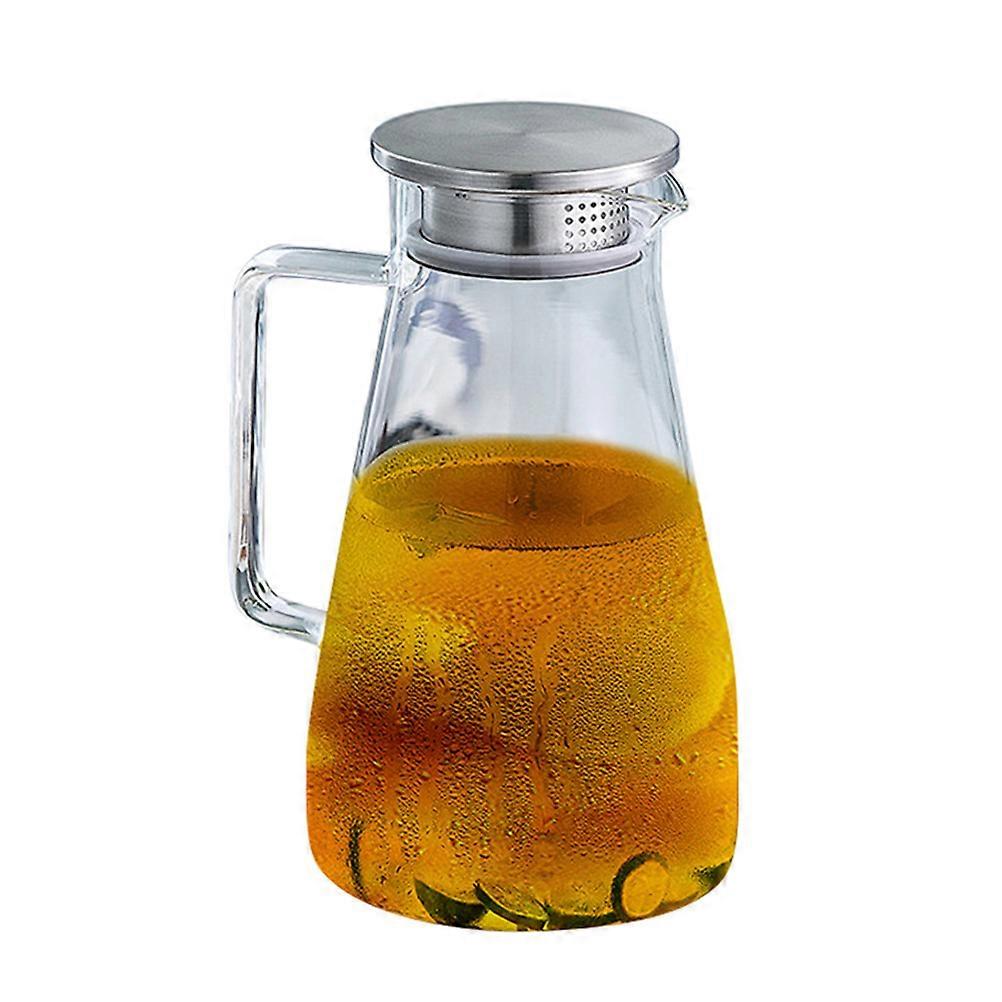 Transparent Glass Teapot with Stainless Steel Lid Heat Resistant Handcrafted Water Jug for Tea or Juice with Elegant Flower Filter Design for Home