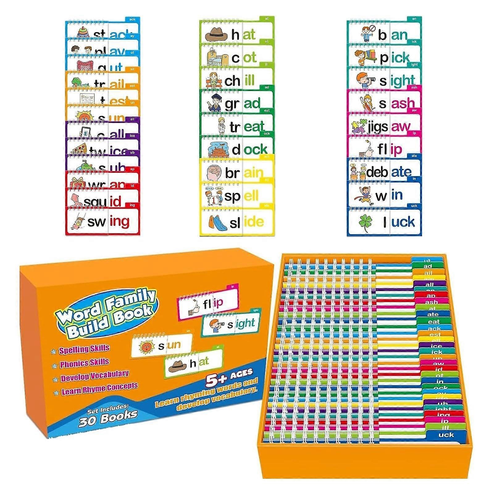 30 Flip Books for Reading and Rhyming, Word Families, Vocabulary, Flashcards, Fun Gift (Multicolor, 1 Set)