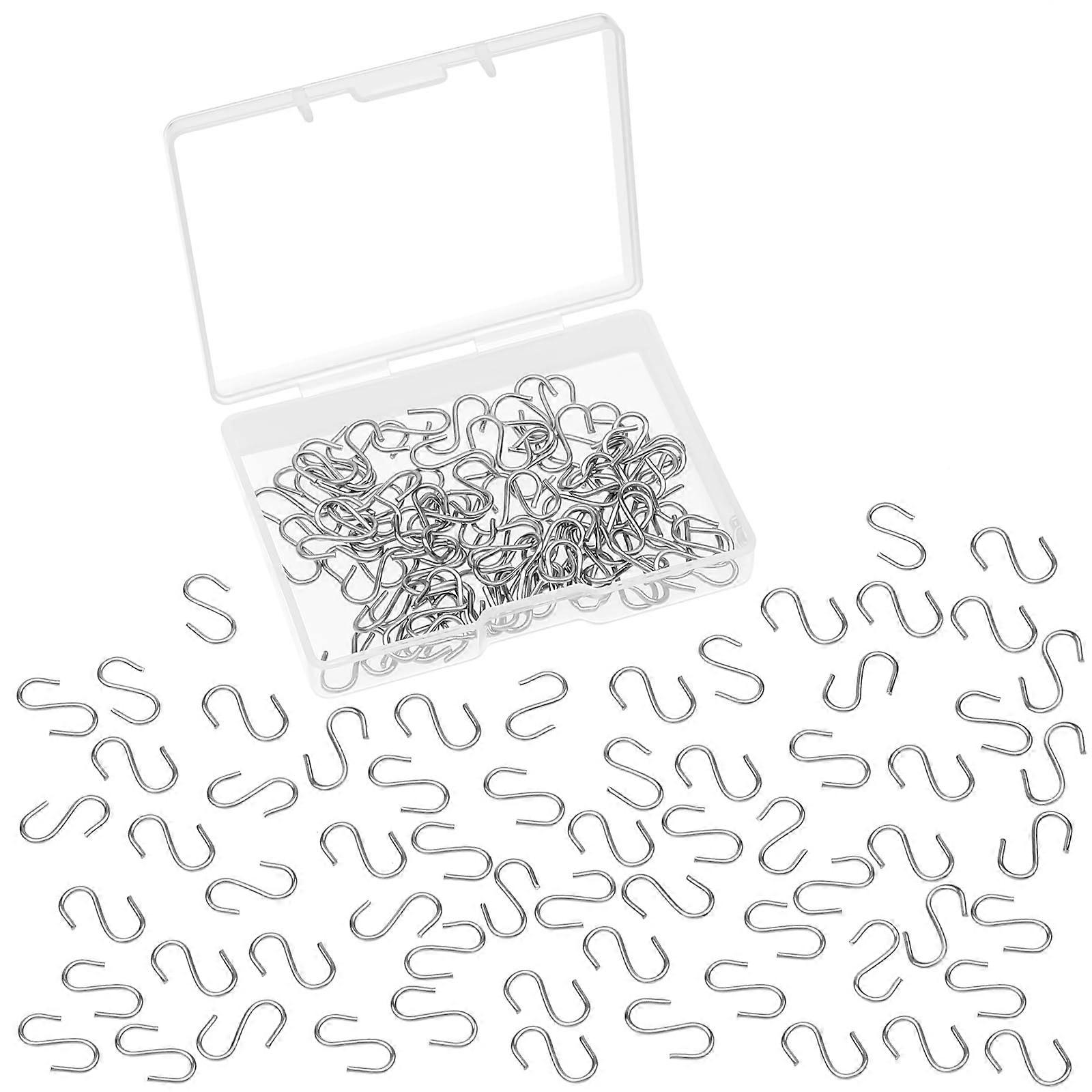 14 mm Mini S Hook Connectors Pack of 100 Small Metal Hooks with Storage Box for DIY Crafts, Jewelry Hanging and Key Chains