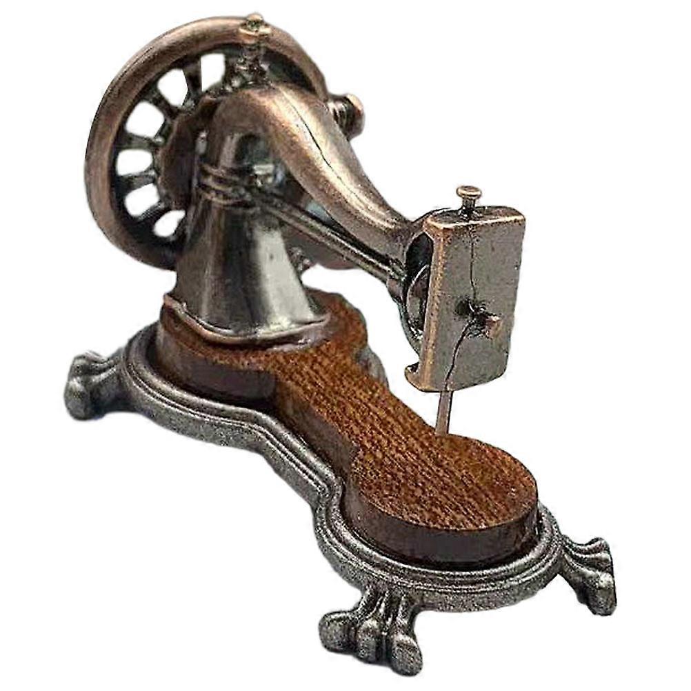 Mini Sewing Machine Figurine for Decor Coffee Color Metal Material Stylish Retro Design 1 Piece