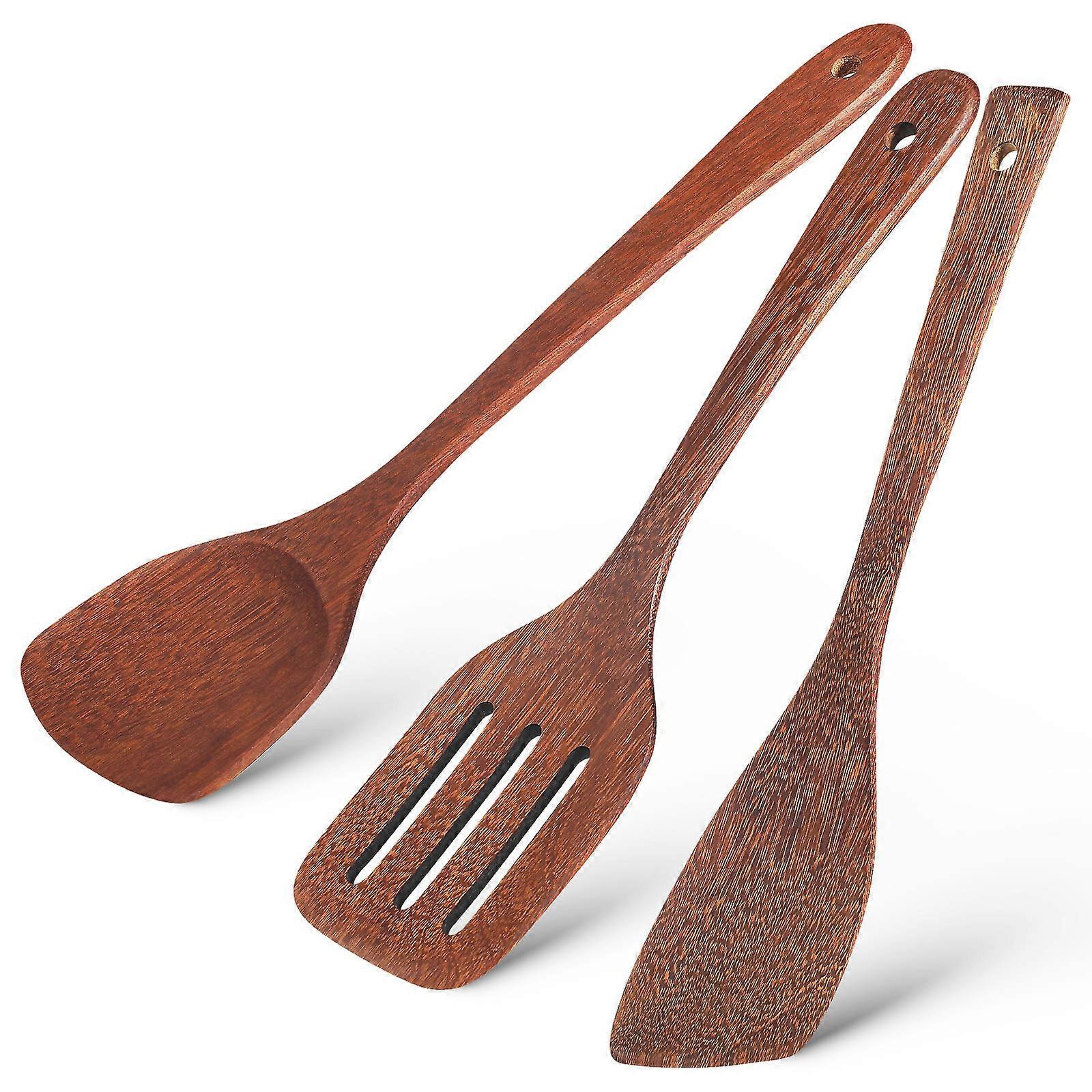 Hemoton 3pcs Cooking Spatula Set Wood Turner Flat Nonstick Slotted Stir Fry Kitchen Utensils